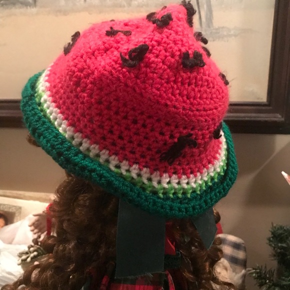 🎉HP🎊Watermelon Hand Crochet Baby Blanket Hat - Picture 5 of 16